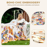 King Throw Blanket for Bed 100% Cotton Boho Soft Rustic Quilt Butterfly and Floral Double Embroidery Breathable Spring Bed Blanket,90"x108" All Season Blankets for Bedding Couch Home Decor LUTBM