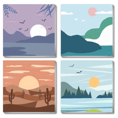 Fotasmua 4 Pack Framed Paint by Number Kits for kids Sunset, DIY Landscape Paint by Numbers Kits for Adults on Canvas, Easy Acrylic Oil Painting for Kids & Adults Beginners for Wall Decor (8 x 8 Inch)