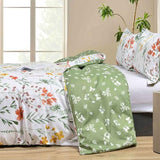 Nanko Floral Duvet Cover King Size, 3 Pieces Green Leaves Yellow Flowers Botanical Pattern Comforter Cover Set, Soft & Lightweight Microfiber Reversible Quilt Cover for Women 104x90 Inches, White Nanko