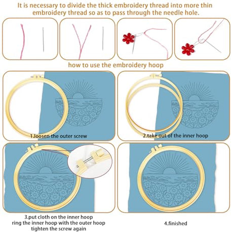 BEUNITONE Spring Landscape Embroidery Kit for Beginners, 6PC Needlepoint Kits with Hoops, Instructions, Threads, Needles, DIY Home Decor Craft for Adults, Creative Hand Embroidery Patterns for Gifts BEUNITONE
