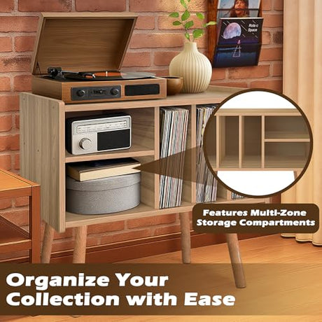 Montex Record Player Stand with Vinyl Storage, Wooden Record Player Table with 5 Cabinet, Large Vinyl Record Player Stand, Record Player Holder, Record Player Shelf for Office Living Room, Oak Montex