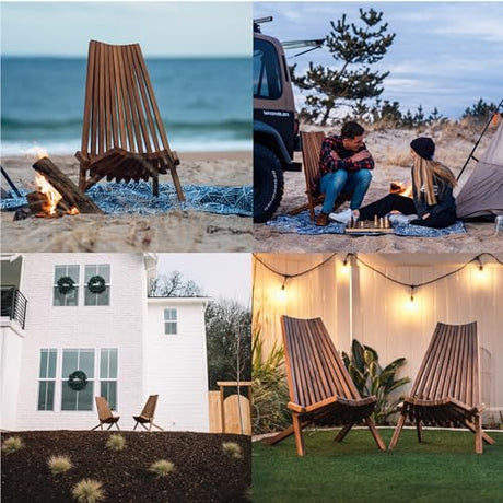 CleverMade Tamarack Folding Wooden Outdoor Chair -Stylish Low Profile Acacia Wood Lounge Chair for the Patio, Porch, Lawn, Garden or Home Furniture - Cinnamon CleverMade