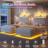 Twin Size Floating Bed Frame with Ergonomic Hidden Storage Headboard and LED Light,Visual Floating LED Bed Frame with Charing Station,Velvet Upholstered Platform Bed for Kid/Boy/Girl,Heavy Duty,White Jocoevol