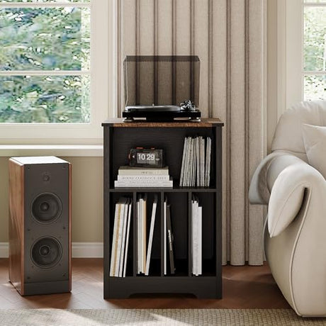 ChooChoo Record Player Stand, Vinyl Record Storage Cabinet, Turntable Stand Holds up to 160 Albums, Record Player Table Display Shelf for Living Room, Bedroom, Office, Vintage Black ChooChoo