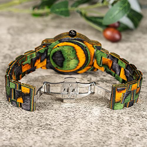 BOBO BIRD Men Wooden Watch Fashion Quartz Analog Wristwatch Colorful Handmade Wooden Watches for Men (Green-Wood) BOBO BIRD