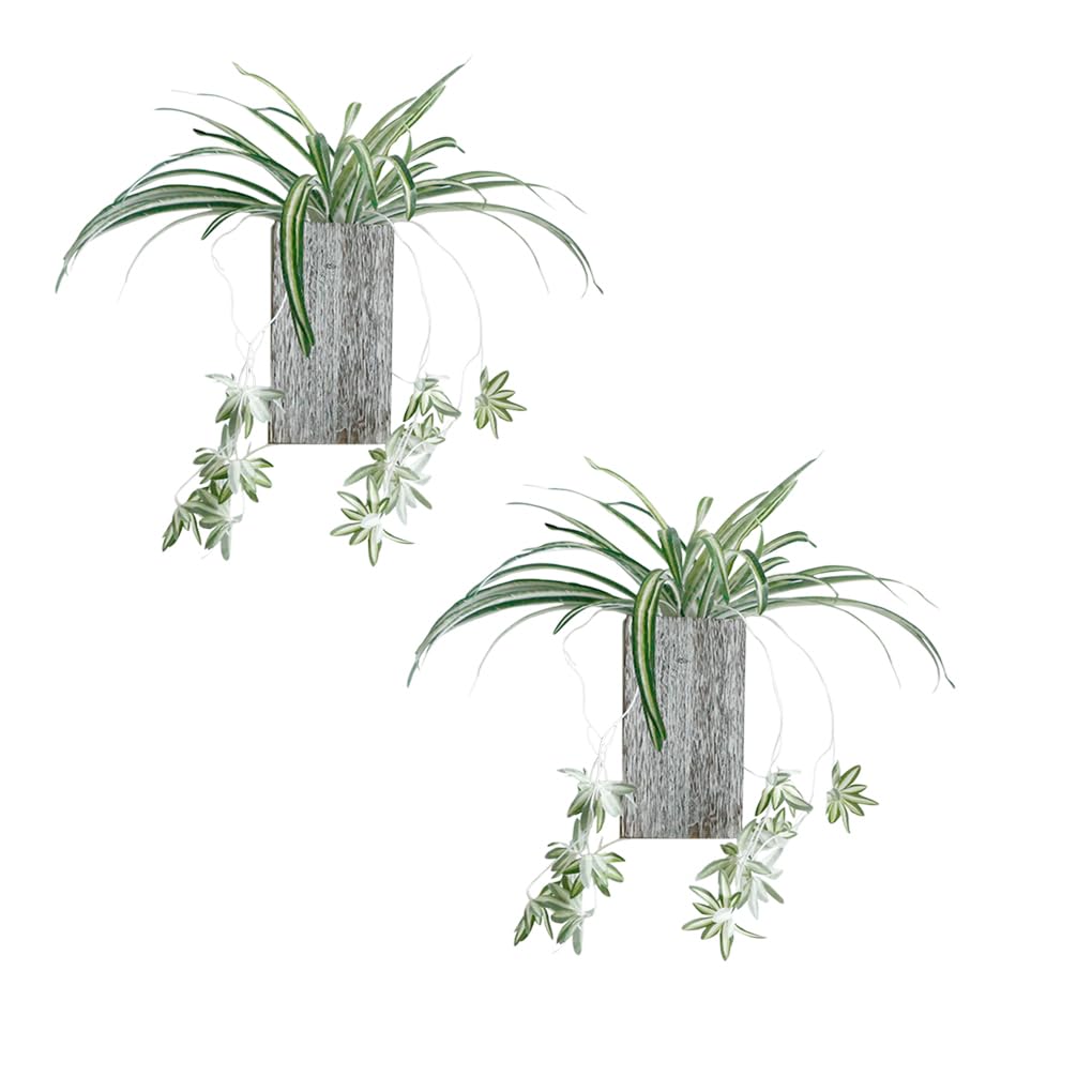 WOYOO Hanging Wood Wall Decor with Artificial Plant Indoor - Modern Farmhouse Wall Vases for Home Office,Bathroom, Bedroom and Living Room Wall Decor 2PCS（Grey）