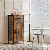 usikey Small Storage Cabinet, Narrow Cabinet with 1 Door and 1 Drawer, Industrial Side Cabinet with 2 Shelves, Nightstand, Small Cabinet for Living Room, Kitchen, Office, Brown usikey