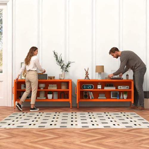 Aiasuit Orange Lockable Metal TV Stand Entertainment Center, Heavy Duty Storage Cabinet Supports 80+ Inch TVs, Multifunctional Media Console for Home Living Room Office 22" H X 35.4" W X 13.8" D Aiasuit