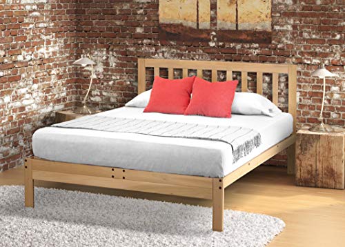 KD Frames Charleston Platform Bed - Queen Bed Frame - Unfinished Wood Bed Frame - Natural, Minimalist Bed with Slatted Headboard - Easy Assembly, No Box Spring Needed - Solid Wood Queen Platform Bed KD Frames