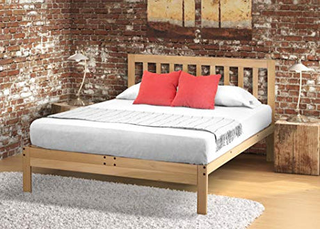 KD Frames Charleston Platform Bed - Queen Bed Frame - Unfinished Wood Bed Frame - Natural, Minimalist Bed with Slatted Headboard - Easy Assembly, No Box Spring Needed - Solid Wood Queen Platform Bed KD Frames