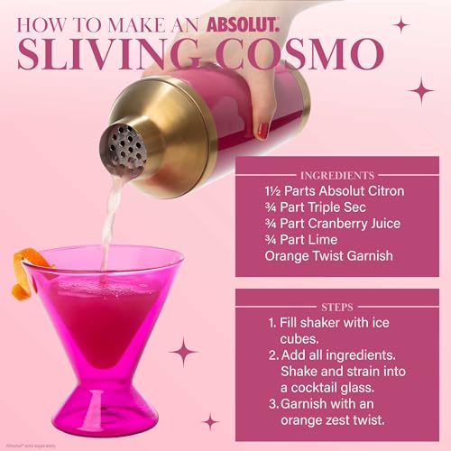 Paris Hilton 2-Piece Cocktail Shaker Set, Double Wall Insulated Stainless Steel Mixer with Built-In Strainer and Double-Sided Jigger, 20-Ounce, Gold and Hot Pink Paris Hilton