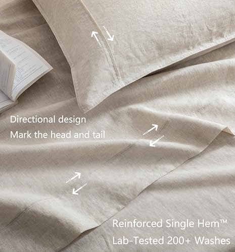 Talasily 100% French Pure Linen Sheets Set Queen Size,Oeko-TEX Certified Bedding, All-Season Breathable for Hot Sleepers,16 Inch Deep Pocket Machine Washable 4-Piece (Natural Linen) Talasily
