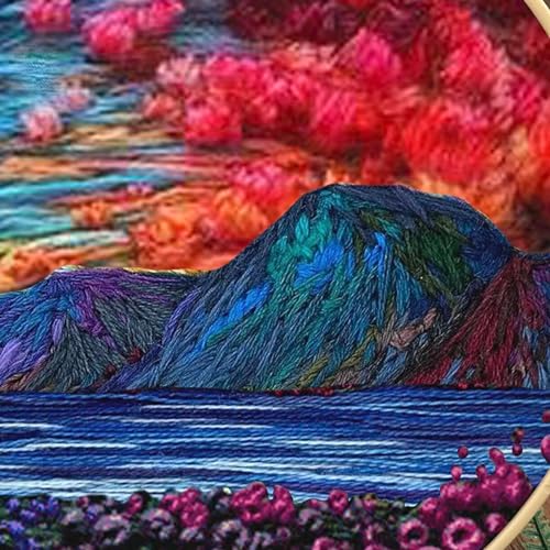 JRYYR Friendship Gifts Beginner Embroidery kit for Adults,Embroidery Kits for Beginners DIY Cross Stitch with Patterns and Instructions (Flower Forest and Sea Mountain)