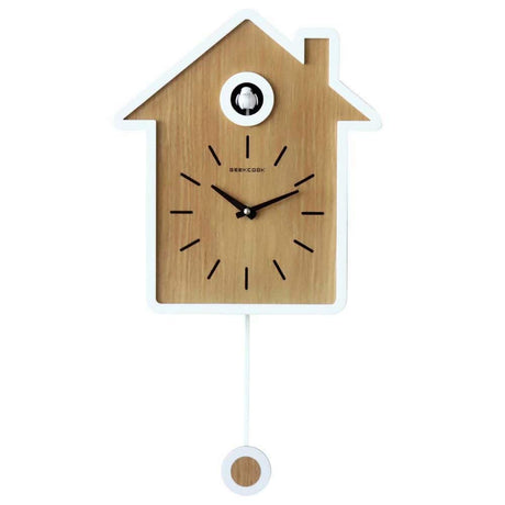 SHISEDECO Modern Cucu Wall Clock with Pendulum and Striking Small Cute Bird, Natural Cuckoo Call, Simple Fashion Wood Creative Unique Home Decoration for Living Room, Kitchen, Office (White) SHISEDECO