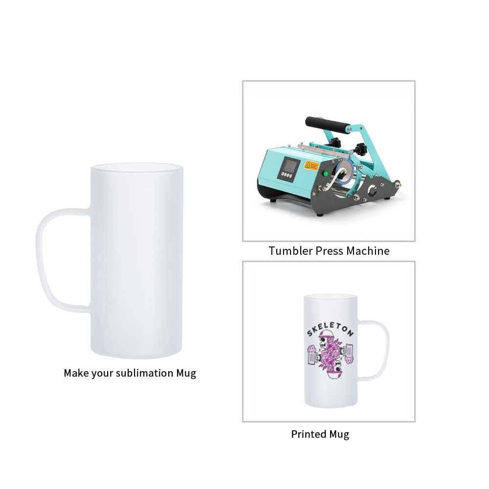 PYD Life Sublimation Glass Blanks Mug Frosted Glass Tumblers 22 OZ Coffee Beer Mugs Cups with Handle for Cricut Mug Press and Tumbler Heat Press 4 Pack PYD Life