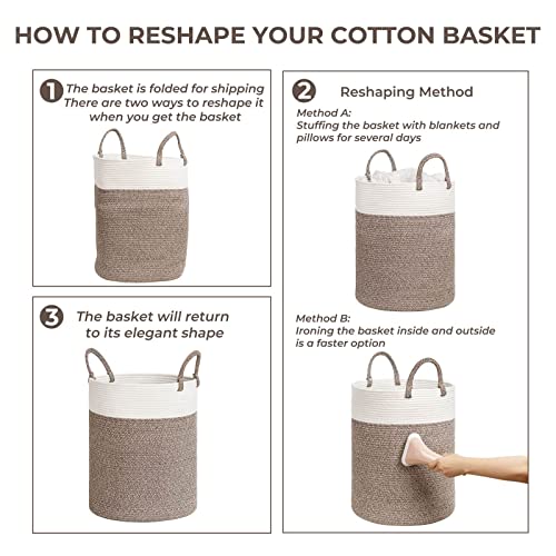 INDRESSME Tall Wicker Laundry Basket, Large Woven Clothes Hamper for Bedroom, Bathroom, Living room, Tall Nursery Hamper for Blankets, Toys, 16 x 20 inches White & Brown INDRESSME