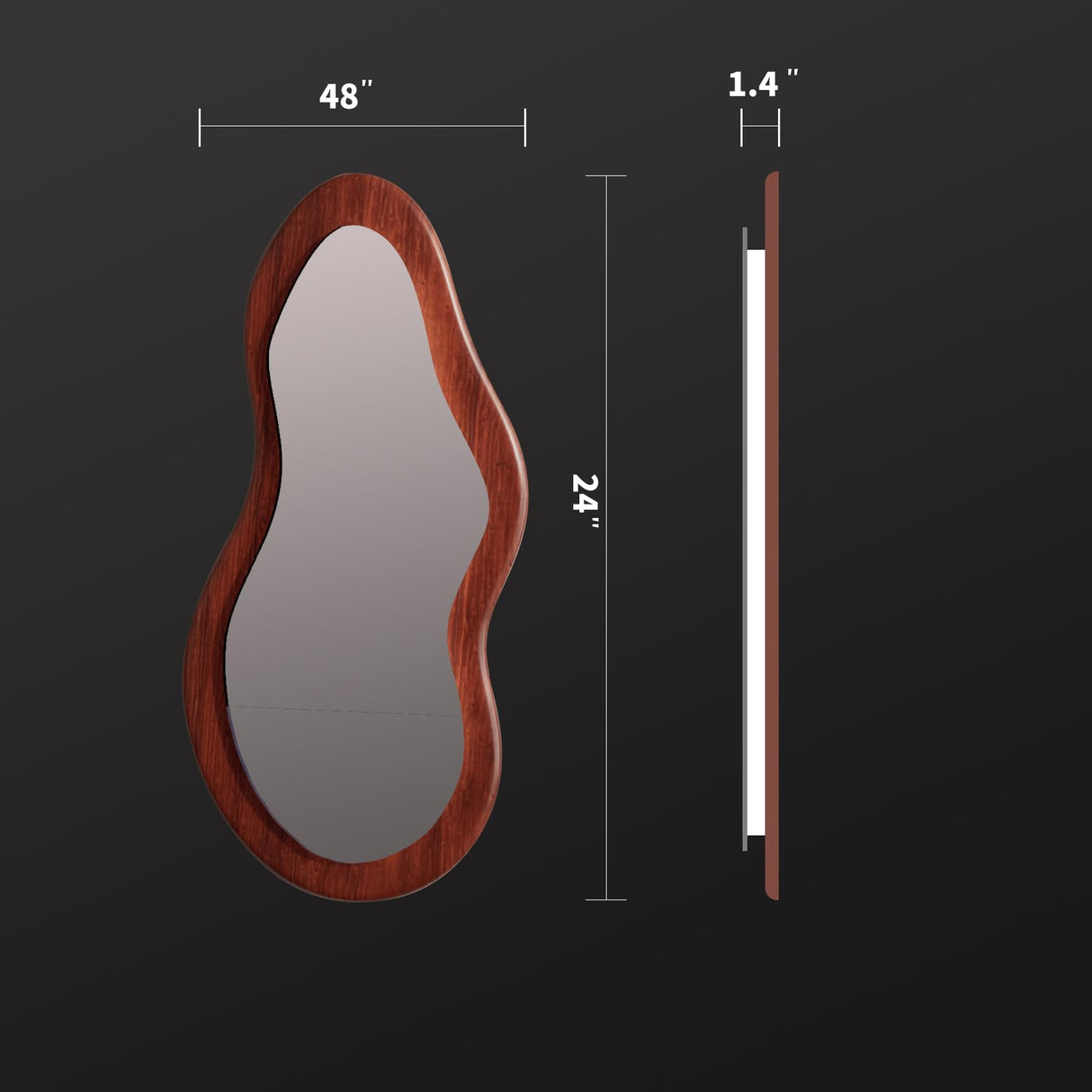 osemy 48"x 24" LED Wood Full Length Mirror with Lights Irregular Wavy Full Body Mirror Shatter-Proof Hanging/Leaning Wall Mounted Walnut Wooden Framed Mirror for Dressing Bedroom Living Room osemy