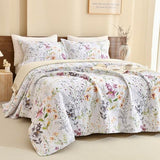 Lady Ann Wild Floral Printed Bed Quilt Sets Queen 100% Cotton Yellow Flower Botanical Pattern Bedding, Vintage Lightweight Coverlet Ultra Soft Bedspread Set with Pillow Shams for All Season, 3 PCS Lady Ann