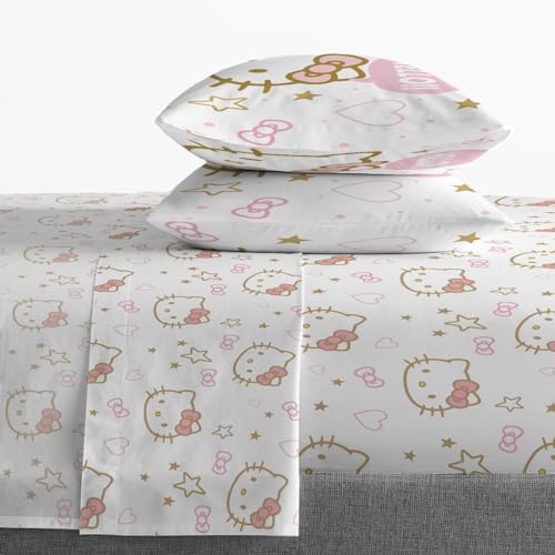 Jay Franco Sheet Set with Fitted, Flat Sheets & Pillow Cover - Ultra-Soft Bedding with Pillowcase for Room Decor, Pink - Hello Kitty, 4 Piece Full Jay Franco