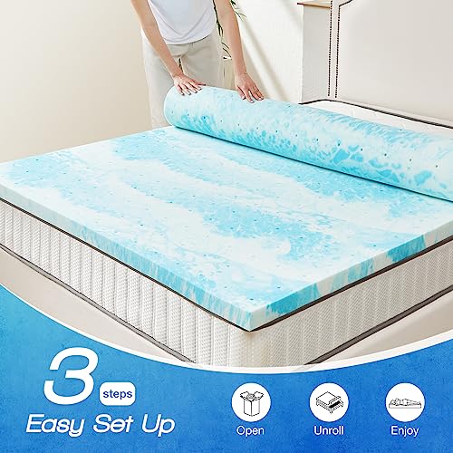 Sweetcrispy Memory Foam Mattress Topper King, 3 Inch Thick Gel Infused Cooling Toppers Pad for King Size Bed, Sleeper Sofa, RV, Camper, CertiPUR US Certified, Ventilated and Breathable Sweetcrispy