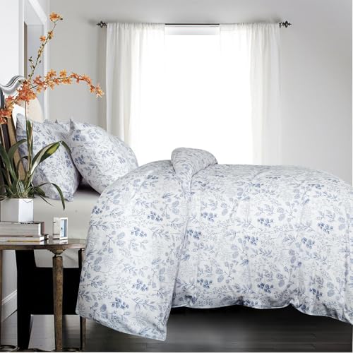 Jane yre Duvet Cover Twin Flowers Brushed Microfiber 3 Pieces Floral Bedding Set Twin Garden Style Blue Floral Pattern Flower Twin Duvet Cover with Zipper Closure Luxury Soft Breathable Comfy Jane yre
