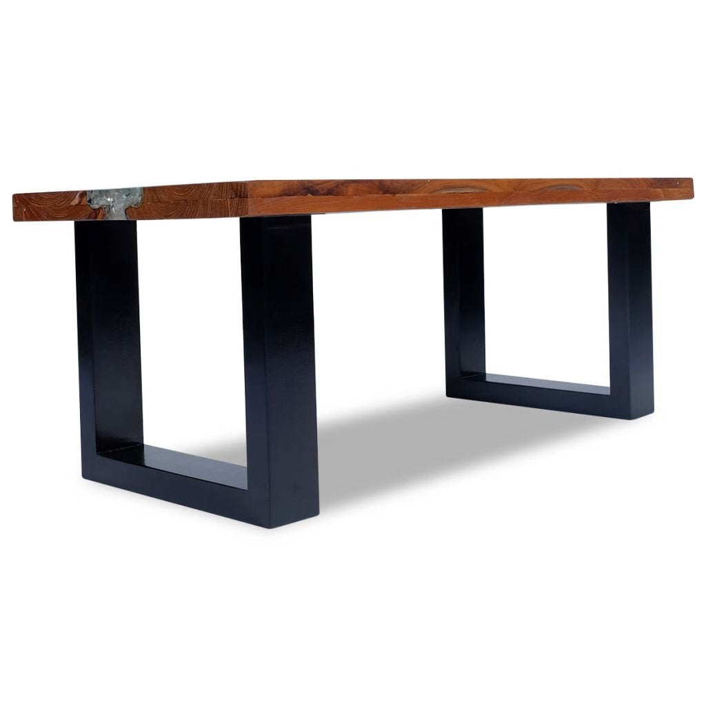 Festnight Wood Coffee Side Table Rectangle Teak Resin End Table Handmade for Living Room Home Decor Furniture 39.4" x 19.7" x 15.7" - WoodArtSupply