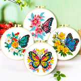 Zhenqing 4-Pack Butterfly Cross Stitch Kits – 11CT 24x24cm Aida Cloth with Blue, Pink & Floral Designs – Vibrant Home Wall Art Decor Set（68121）