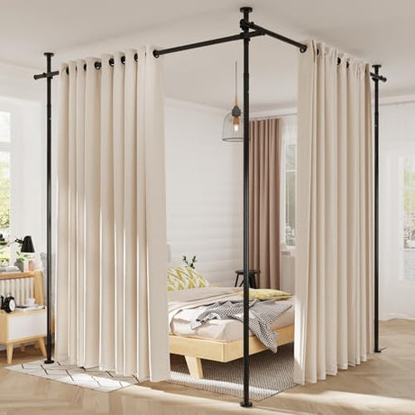 Curtain Rods No Drilling for Room Divider, Tension Curtain Rod 180in Wide Adjustable Wall Divider for Window Heavy Duty Partition Room Dividers Separation, Floor to Ceiling Space Privacy Separator YASRKML