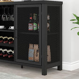 Launica Black Wine Bar Cabinet, Coffee Bar Cabinet with Storage, Farmhouse Kitchen Buffet Cabinet with Rack for Liquor and Coffee, Industrial Wine Cabinet for Home Living Dining Room, Black Oak, 55 In Launica
