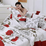 EVENHUG Quilt King Size Red Rose Bedding Set Floral Bedspread Lightweight Reversible Bed Cover with 2 Pillow Shams for All Seasons 3 Pieces (106"X96") EVENHUG