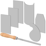 Therwen Card Scraper Burnisher and 6 Pcs Cabinet Scraper Set for Woodworking Card Woodworking Burnishing Tool Include 3 Rectangle 1 Gooseneck and Curved 1 Beveled Hand(Silver) Therwen