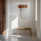 yaochuforest Coat & Hat Hooks Wall Mount with Key Holder, Wall Mounted Coat Rack with 9 Retractable Hangers, Solid Wood Slim Key Holder for Entryway, 17in Natural Finish yaochuforest