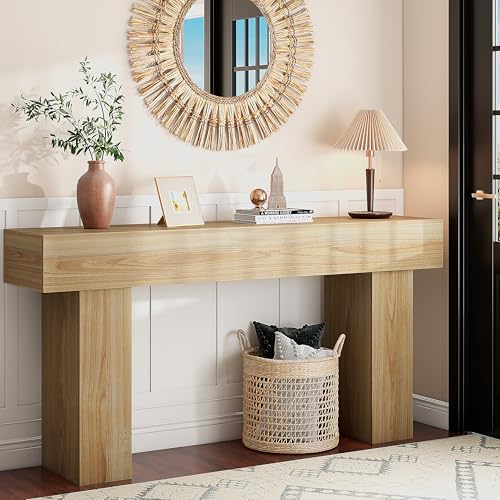 knoworld 63 Inch Long Console Table for Entryway, Farmhouse Wood Rectangular Sofa Table Behind Couch Table, Narrow Entryway Table for Living Room, Entrance, Hallway, Foyer, Easy Assembly (Natural) knoworld