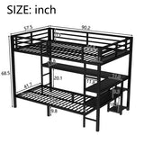 Full XL Over Twin Bunk Bed with Desk and Shelves, Metal Loft Bed with LED and USB, Multiple Placement, Black Bellemave