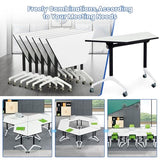 Folding Conference Room Tables,Modular Conference Table for Meeting Rooms,Mobile Portable Training Table with Locked Wheels,Flip Top Rolling Meeting Rooms Table Stackable Seminar Tables for Office Relgix