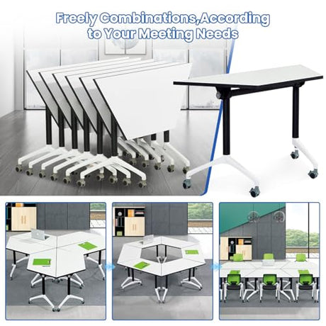 Folding Conference Room Tables,Modular Conference Table for Meeting Rooms,Mobile Portable Training Table with Locked Wheels,Flip Top Rolling Meeting Rooms Table Stackable Seminar Tables for Office Relgix