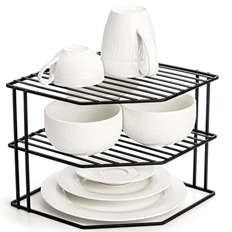 Frcctre 3-Tier Kitchen Corner Shelf Rack Counter and Cabinet Organizer, 9x9x7.5 Inch Metal Wire Kitchen Counter Pantry Cabinet Organizer and Storage Shelf for Plates, Cups, Dishes Frcctre