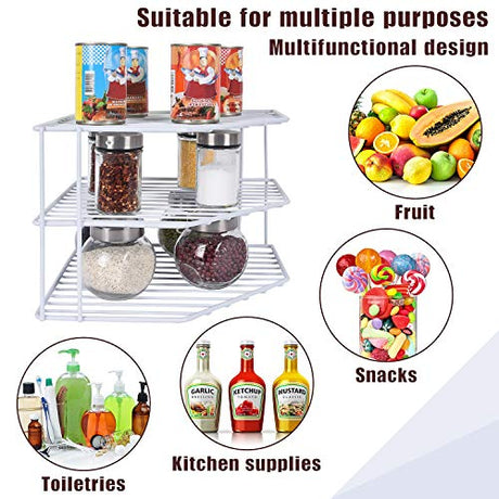3-Tier Corner Shelf Counter and Cabinet Organizer - Steel Metal Wire - Rust Resistant - Plates, Dishes, Cabinet & Pantry Organizer - Kitchen Organization (10 x 7.5 Inch)(White) SIBAO