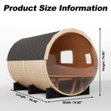 iDOTODO Outdoor Wooden Panoramic Barrel Sauna, 6-8 Person Sauna Room, 6kw Harvia Electric Heater with Sauna Stone, Sauna Accessories and Asphalt Shingle Roof (Red Ceder) iDOTODO