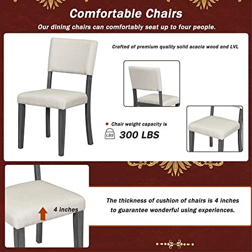 Merax 5-Piece Retro Round Dining Table Set with Curved Trestle Style Legs and 4 Upholstered Chairs, Kitchen Furniture, Dark Gray Merax
