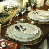 Umisriro Antique Charger Plates, 13 Inch White Dinner Plate Chargers Round Server Ware. Set of 6 Plastic Embossed Charger for Dinner, Party, Wedding, Elegant Tableware Decoration. (White) Umisriro