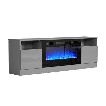 AMERLIFE TV Stand with Fireplace, LED Light Entertainment Center with 36" Electric Fireplace, 70" Modern Wood Entertainment Stand with Highlight Storage Cabinet for TVs up to 80", Grey