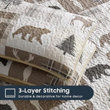 Wake In Cloud - Rustic Quilt Set, Cabin Lodge Christmas Bear Moose Deer Wildlife Western Patchwork Country, Reversible Lightweight Bedspread Coverlet, 3 Pieces, Tan Brown, Twin/Twin XL Size Wake In Cloud