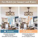 CICIYIG Ceiling Fans with Lights, Farmhouse Ceiling Fan Light Caged, 18" Rustic Boho Fan Lights Wood Chandelier Fan Fixtures Vintage Bladeless Ceiling Fan Remote Dining Room 6xE12 Base (White-1) CICIYIG