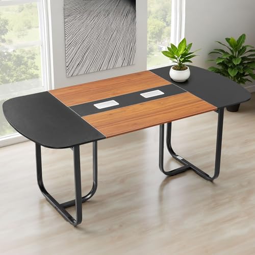 VEVOR Conference Table, 6 ft Oval Office Meeting Table for 6-8 Person, Modern Seminar Desk with Metal Legs, Large Meeting Desk for Office, Boardroom, Conference Room, Easy Assembly, Black & Brown VEVOR