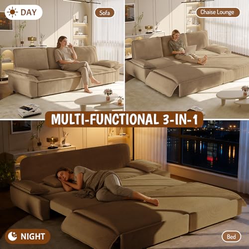 KEIKI 94.5'' King Sleeper Sofa Bed, Space-Saving 3-in-1 Pull Out Futon Couch, Modern Corduroy Loveseat Sofa with Reclining Back, Ideal for Apartment, Studio, Small Spaces KEIKI
