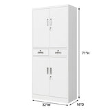Wanfu Metal Storage Cabinet, Locking Storage Cabinet with Adjustable Shelves and 2 Drawers, 16" D x 32" W x 71" H Steel Cabinets for Office, Garage, Home, Classroom, Utility Room(White) Wanfu