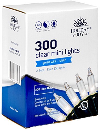 Holiday Joy - 300 Count Clear White Green Wire Christmas Tree String Lights - Indoor/Outdoor (300 Clear White - Green Wire)