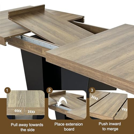 KUVADAZ 78.74" Extendable Dining Room Table for 6 8 10, Modern Farmhouse Wooden Long Large Rectangular Expanding Conference Kitchen Table with Dual Columns Base, Brown+Black KUVADAZ