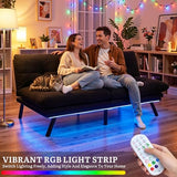 YITAHOME Convertible Futon Sofa Bed with Adjustable 3 Color Light Strip, 70" Folding Futon Set for Living Room Home Office Aprtment, Modern Futon Couch with Adjustable Backrest & Armrests, Black YITAHOME